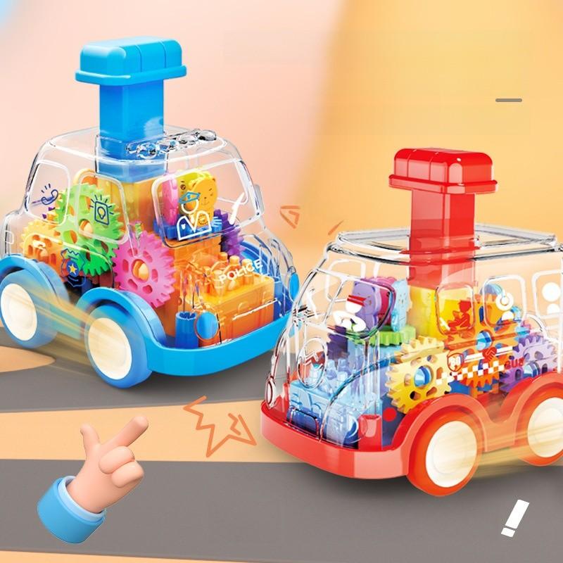 Plastic Inertia Gear Car Toy For Kids With Press Button And Visual Development
