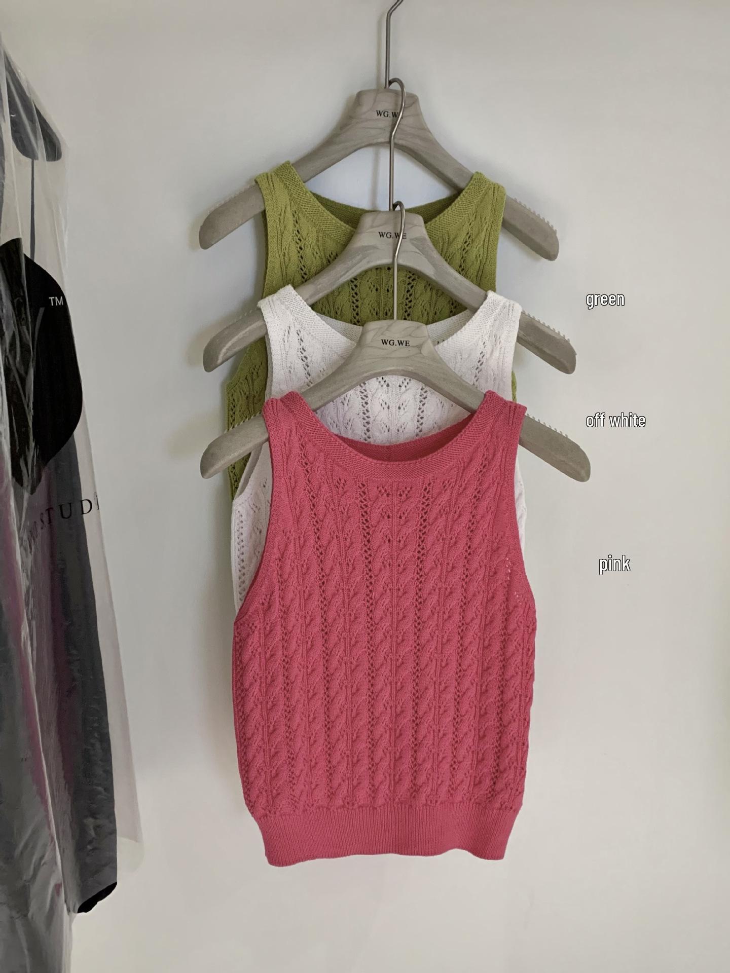 Guangzhou Thirteen Hong Sleeveless Slimming Cable Knit Round Neck Top One Size
