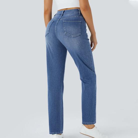Women's Straight Leg Jeans Pull-On High Waisted Cropped Denim Pants Stretchy Ankle Jeans for Daily Wear Outings