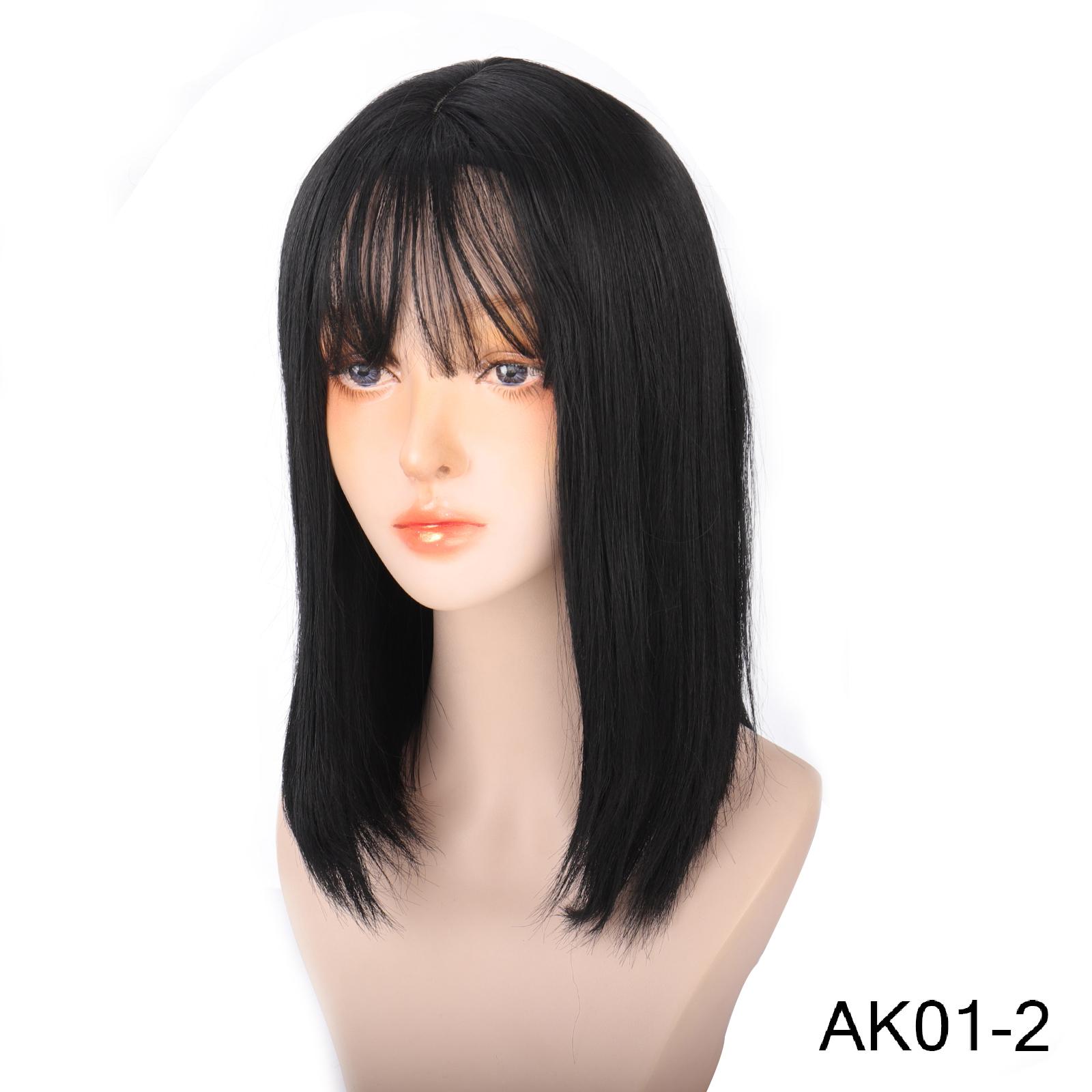 

Коротка перука з чубчиком для жінок Синтетичні перуки Чорно-коричневі Косплей перуки для вечірки Щоденні довжина до плечей