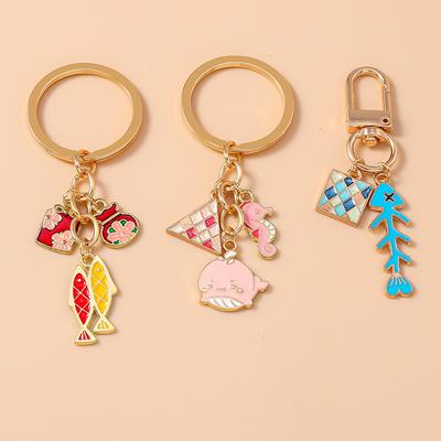 Cute Enamel Fish Keychain Marine Life Key Ring Pendant for Women Girls Handbag Decor DIY Handmade Jewelry Gift