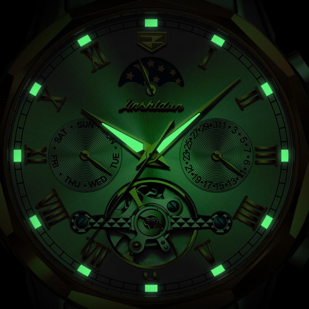 JINSHIDUN New Business and Leisure Men's Watch Tourbillon Waterproof Luminous Multifunctional Mechanical Watch Men's Watch