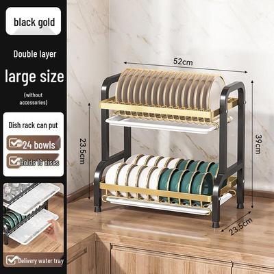 Black Gold Double Layer Countertop Dish Drying Rack