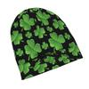 Four Leaf Clover Pattern On Black Background. St. Patrick'S Day Minimalist Knit Hat Designed for Adults Who Enjoy Quiet Style, Complements Neutral Ton