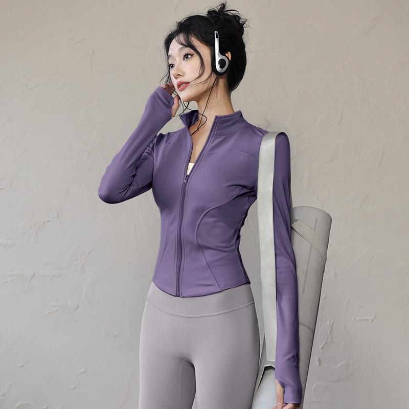 Women's Quick-Dry Slim Fit Stand-Up Collar Jacket for Aerobics, Running, Yoga, and Fitness.