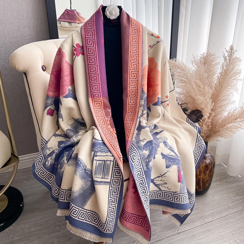 New Women Ink Wash Painting Scarf Luxury Autumn Winter Warm Shawls Print Scarve Pashmina Mujer Femme Foulard Bufanda