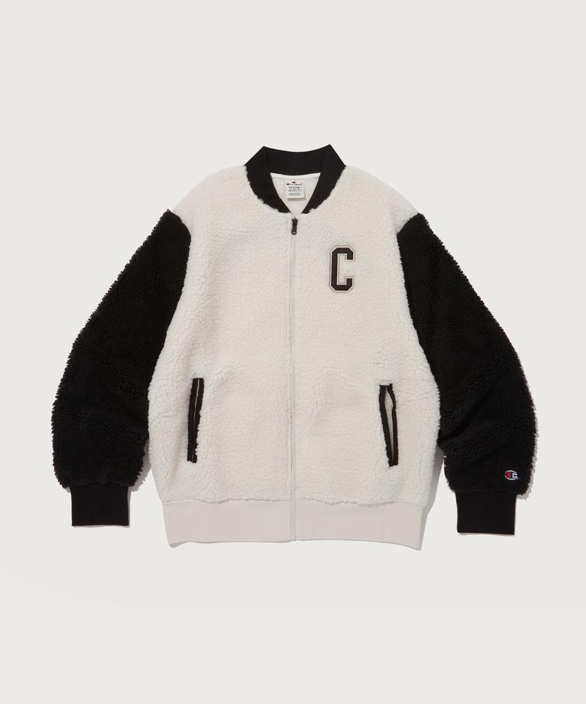 Champion C Logo Polar Fleece Bomber Jacket Cream