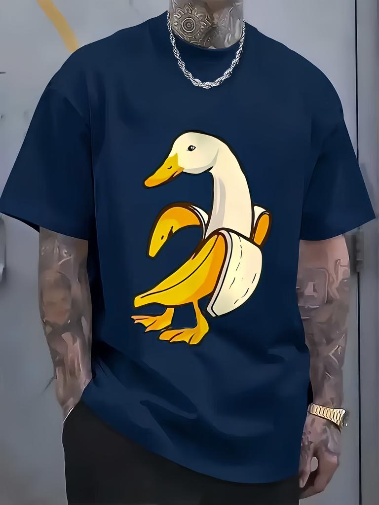Unisex Cotton Crew Neck Tee Funny Banana Duck Print Short Sleeve Summer Breathable Casual Comfort Male Daily Outdoor Street Wear