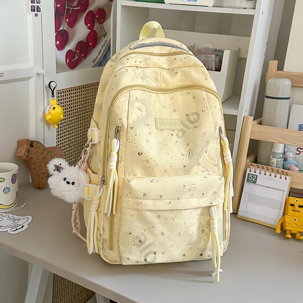 Schoolbag Bow Printed Student School Bag Women's Large Capacity Lightweight Backpack Junior High School Girls Campus Style Leisure Backpack