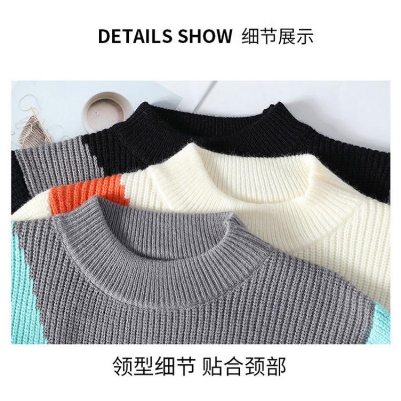 Men S Thick Half High Neck Long Sleeve Pullover Knit Sweater Korean Style