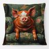 Animals On Vintage Sofa Cushion Cover Parrot Cockatoos  Pig Goose Chicken Dog Painting Art Print Pillow Case