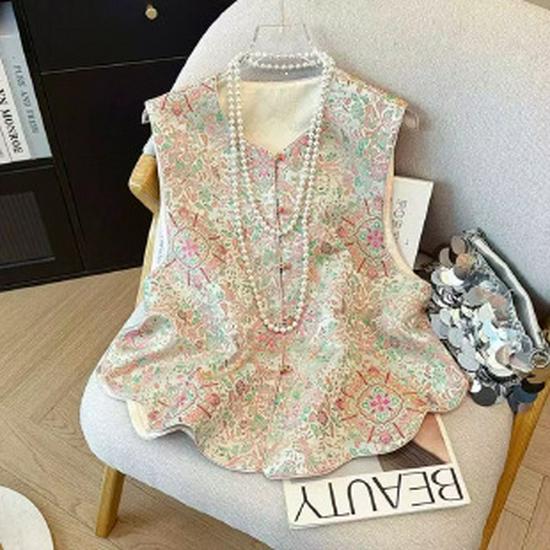 

Retro Chinese Style Plus Size Vest & Shawl for Middle-aged Women XL розовый