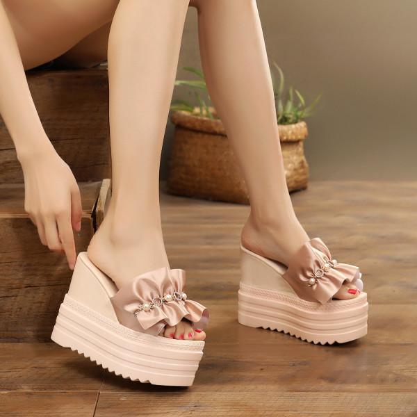 Fashion House Slippers Platform High-Heeled Shoes Lady Luxury Slides Increased Internal On A Wedge Peep Toe Designer Fashion Sexy Super