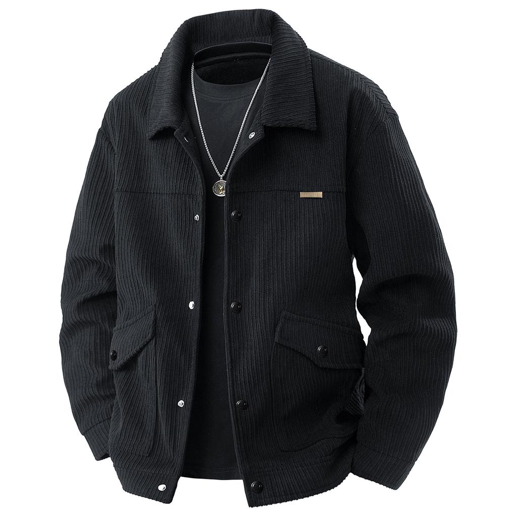 Men's Solid Color Lapel Corduroy Jacket Retro Casual Sports Jacket