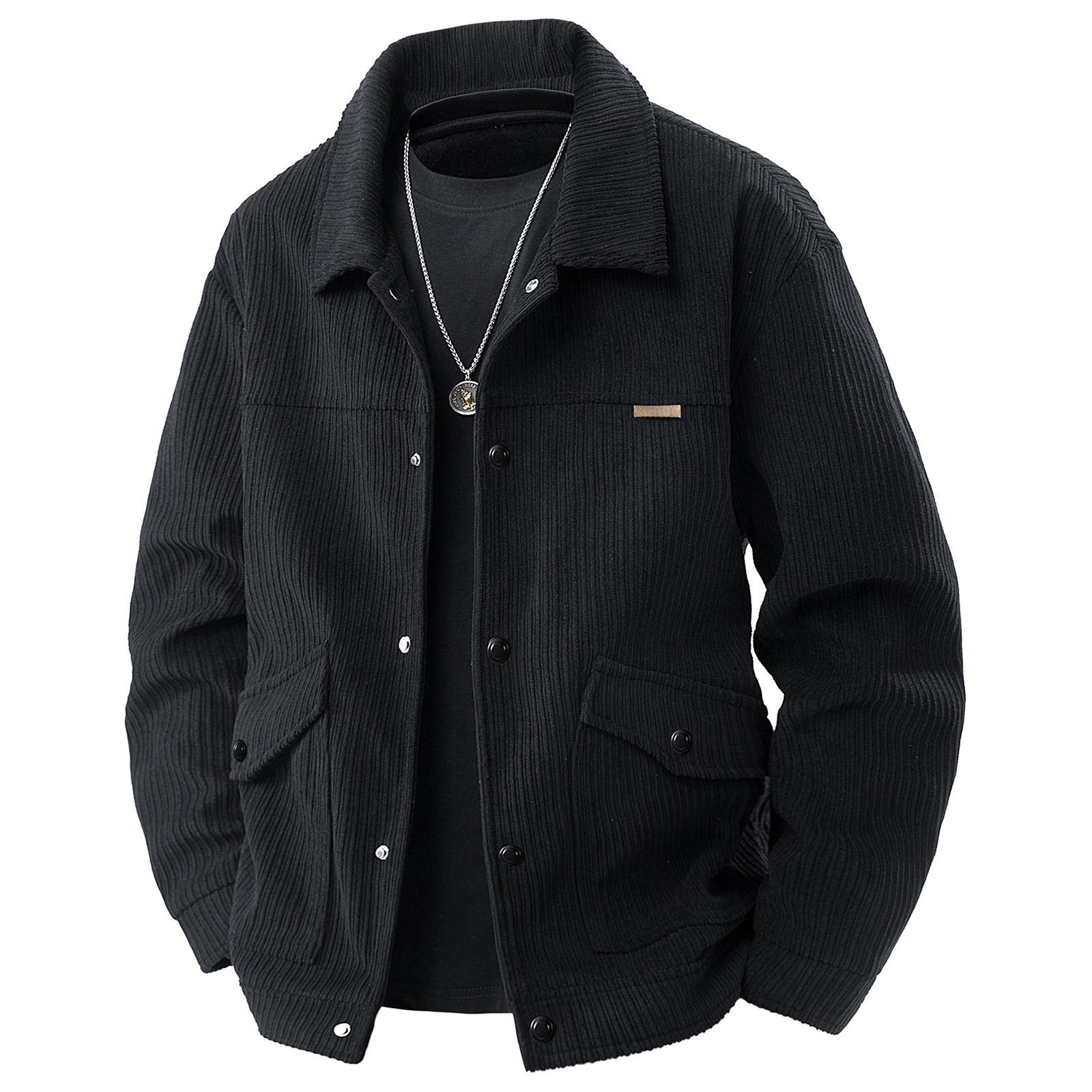 

Мужская однотонная вельветовая куртка с лацканами, ретро, повседневная, спортивная XL чёрный