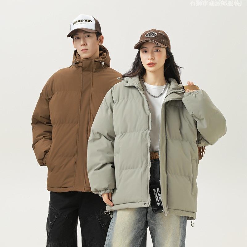 Autumn and Winter New Loose Stand-up Collar Hooded Cotton-padded Clothes Men, Guochao Simple and Versatile Warm Thickened Bread Cotton Clothes