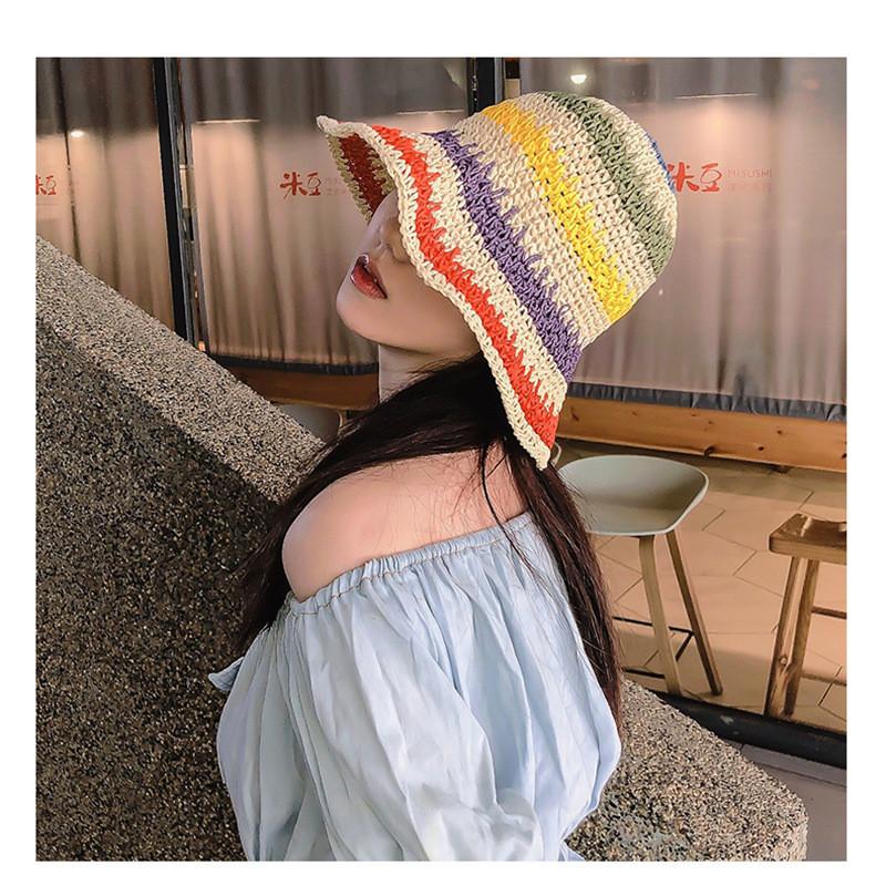 Chic Summer Straw Hat Beach Holiday Hat Hand Crocheted Rainbow Hat