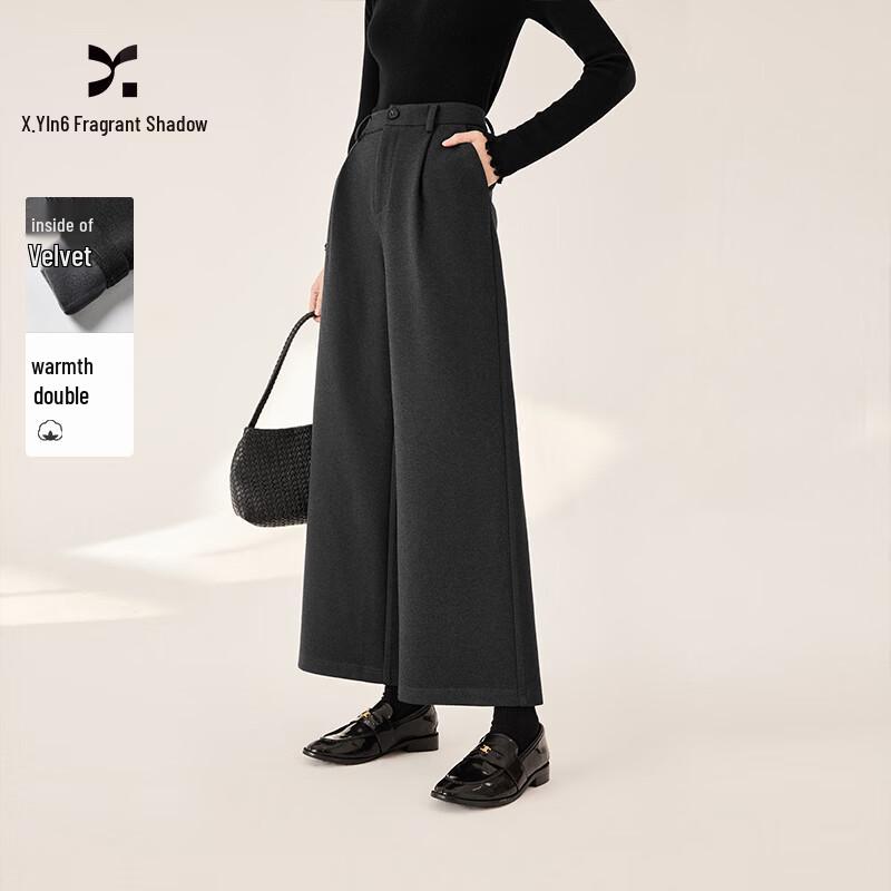 Xiangying Women s Plush Lined High-Waisted Straight Wide-Leg Pants M