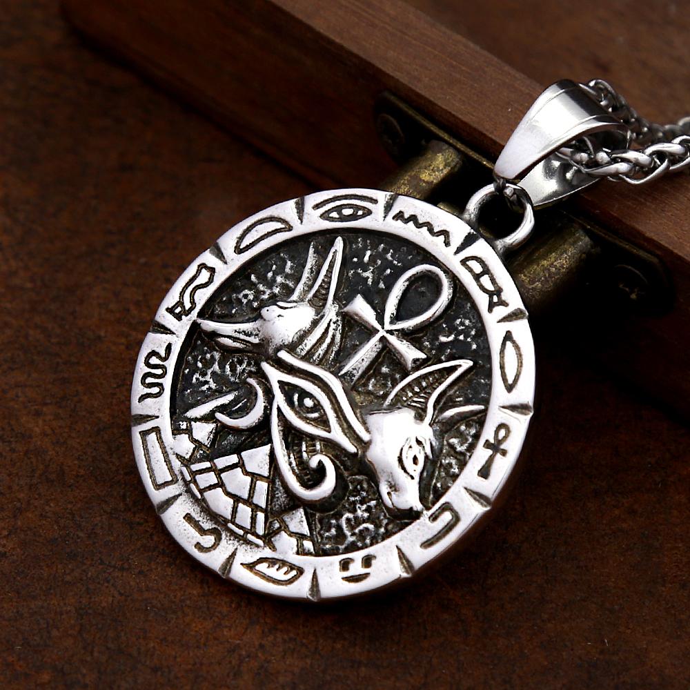 Vintage Anubis Cross Pendant For Men Stainless Steel Eye Of Horus Necklace Anka Amulet Jewelry Gifts Dropshipping