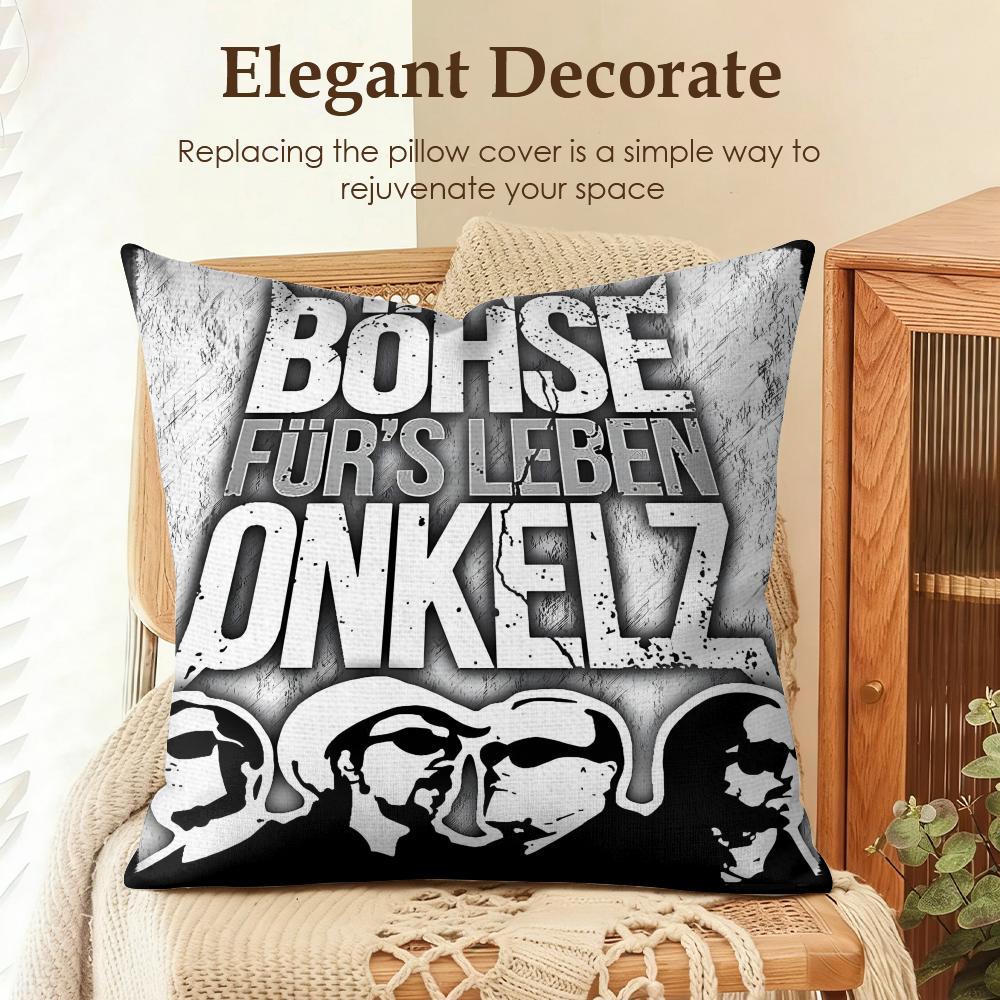 Band B-Bohse Onkelz Cushion Cover Natural Linen Organic Fabric Double-Sided Printing Sofa Home Decor Gift Pillow Case