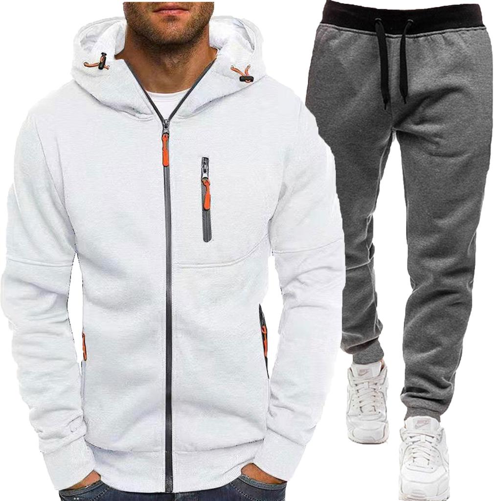 And New Sportswear Jacket Long Sleeve Pants Hooded Casual Zipper Cardigan Men's Set