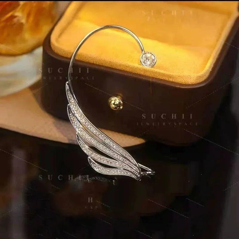 Vintage Classic Gold Silver Metal Butterfly Wings Swallow Earclip Exquisite Thornless Women's Shining Zircon Earrings Jewelry
