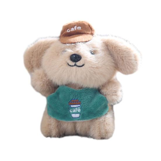 Plush Dog Keychain Pendant Cartoon Server Dog Doll Stuffed Dog in Waiter Uniform