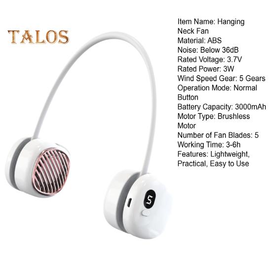 Leafless Hanging Neck Fan Digital Display 5 Speeds 360-Degree Strong Airflow Rechargeable Portable Lazy Neckband Fan