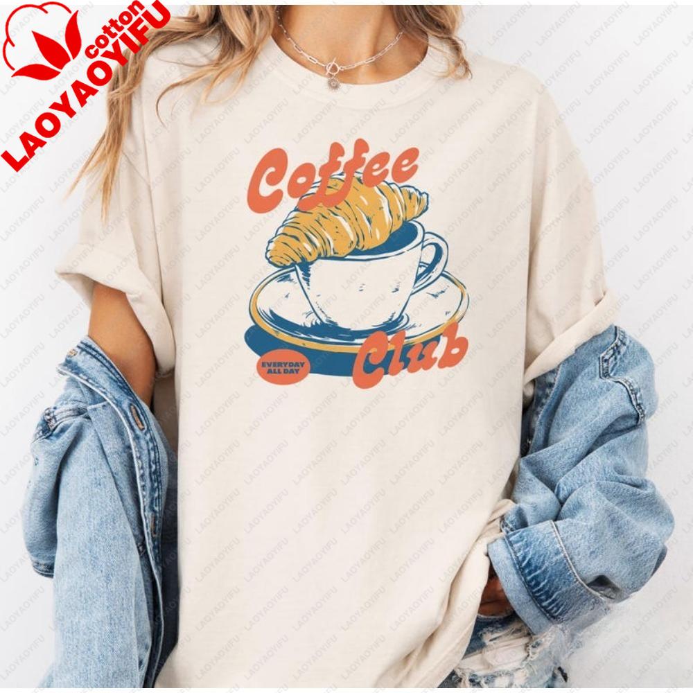 Coffee Club Vintage Unisex Tshirt Retro Coffee Lover Tee Cafe Aesthetic Shirt Y2k Espresso Graphic Top Trendy Foodie Gift Idea