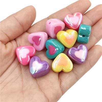 10 Stück Dark Series UV-beschichtet Zweifarbig 3D Acryl Liebesherz Lose Perlen DIY Handgemachte Accessoires für Schmuckherstellung