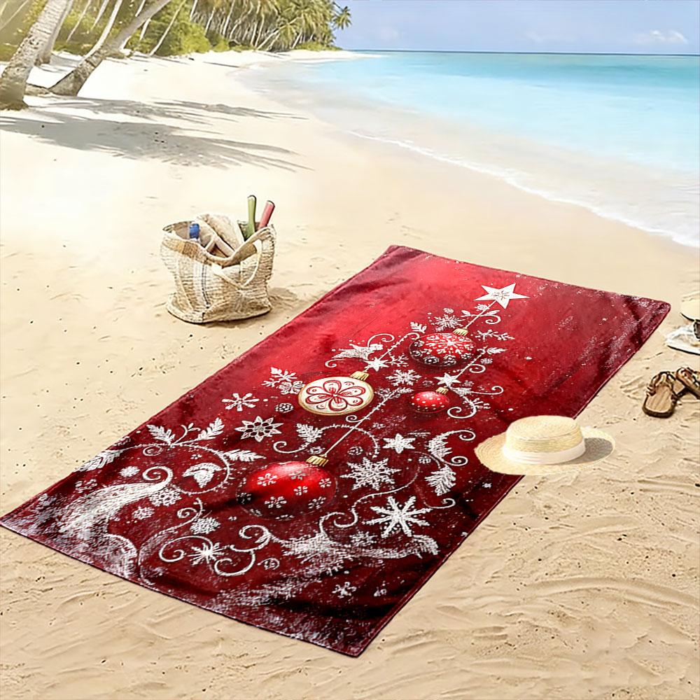Festive snowflake elegance Print beach towel, quick drying, suitable for travel, outdoor sports, jogging, the beach and swimming, gift