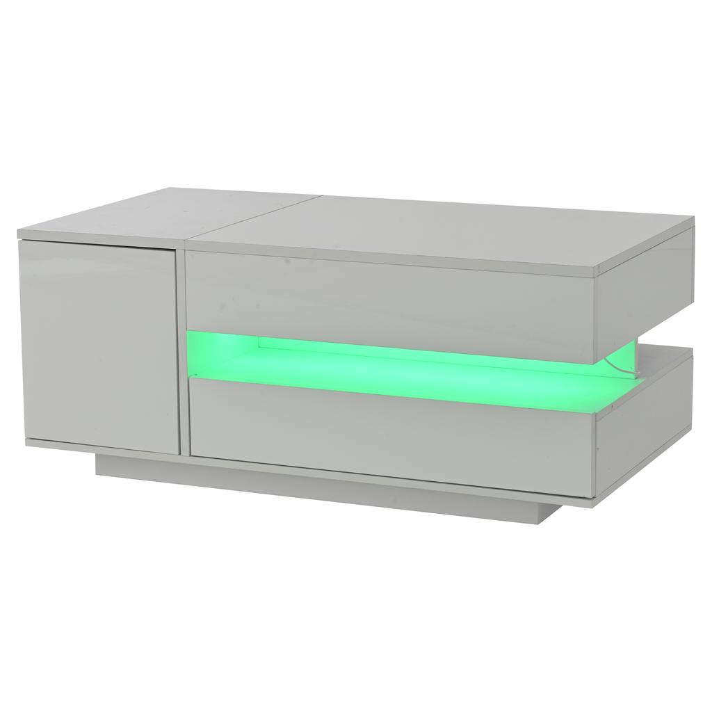 95*50*34.5cm Liftable Coffee Table with 1 Drawer, 1 Cabinet, LED, High-Gloss, Hidden Storage, Half-Open Storage, White
