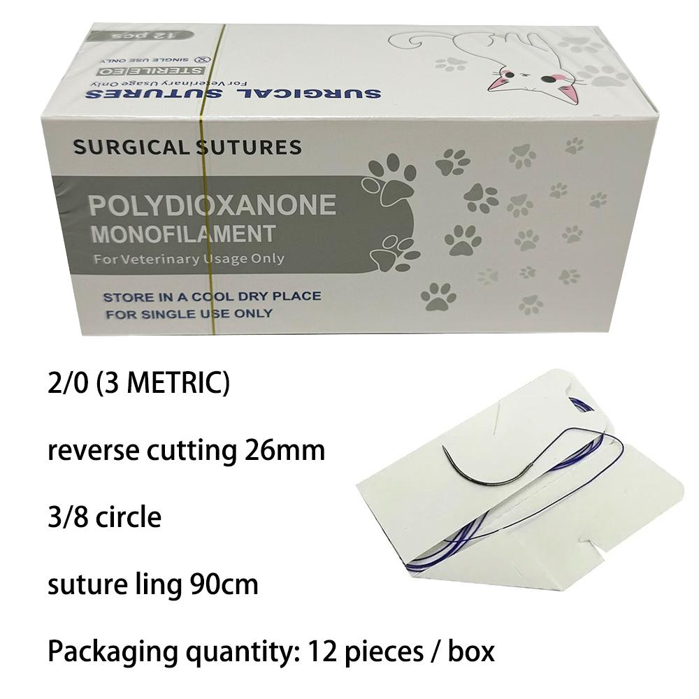 12pcs Pet Specific PDO 3/8 Circle 90CM With Needle 2/0 3/0 4/0 5/0 round bodied / reverse cutting Animal Cat Dog Pet Care Room 3