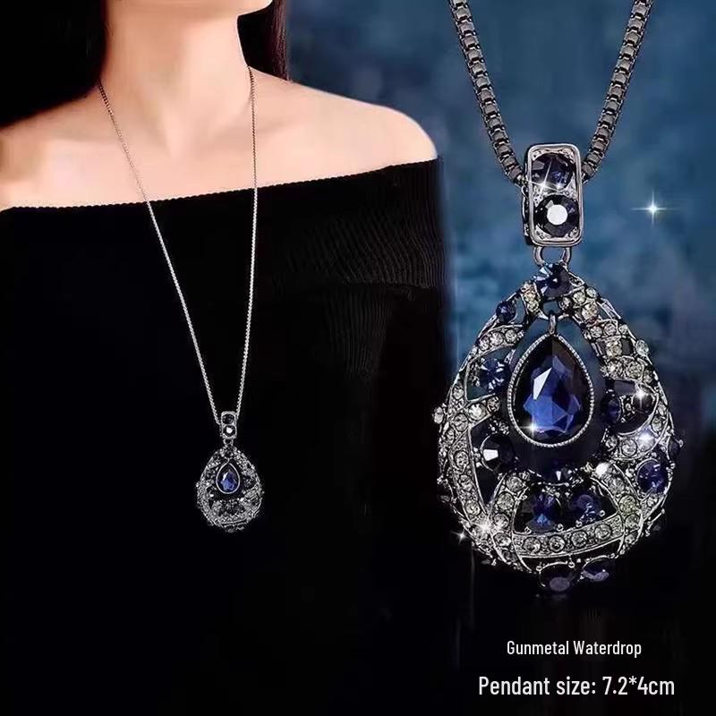 Blue Diamond Lucky Necklace: Adjustable, Luxe Sweater Chain for Women - Trendy & Versatile for Autumn/Winter