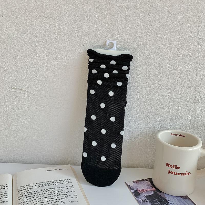 

Polka Dot Women Socks Summer Hollow Out Mesh Thin Breathable Elastic Long Socks Casual Striped JK School Girls Middle Tube Socks EUR 35-39