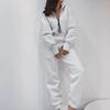 Women Solid Color Loose Long Sleeve Hooded Jumpsuit V Neck Wide Leg Pants Suit Autumn Winter Casual Outfit