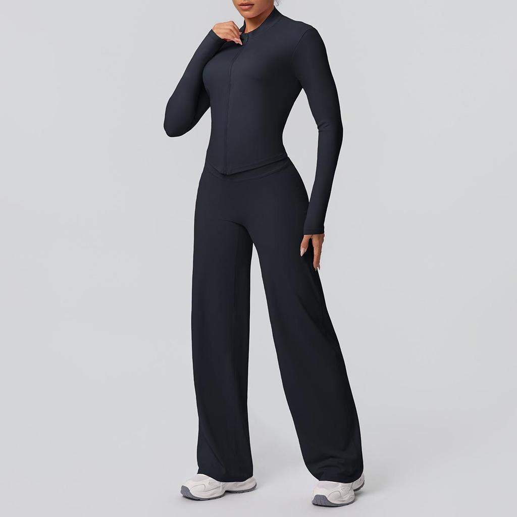 European-American Nude Feel Sports Jacket and Slimming Yoga Pants Set