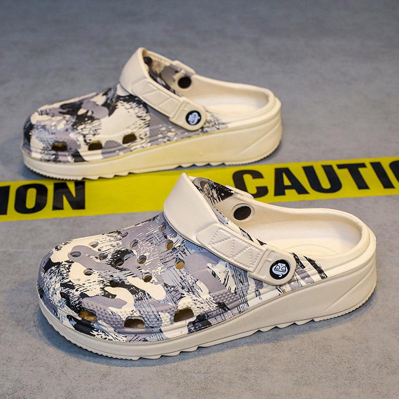 

Мужские летние сандалии с толстой подошвой и перфорацией, новинка 2025 года, пляжная сумка, нескользящие, дезодорирующие и увеличивающие рост 40 хаки