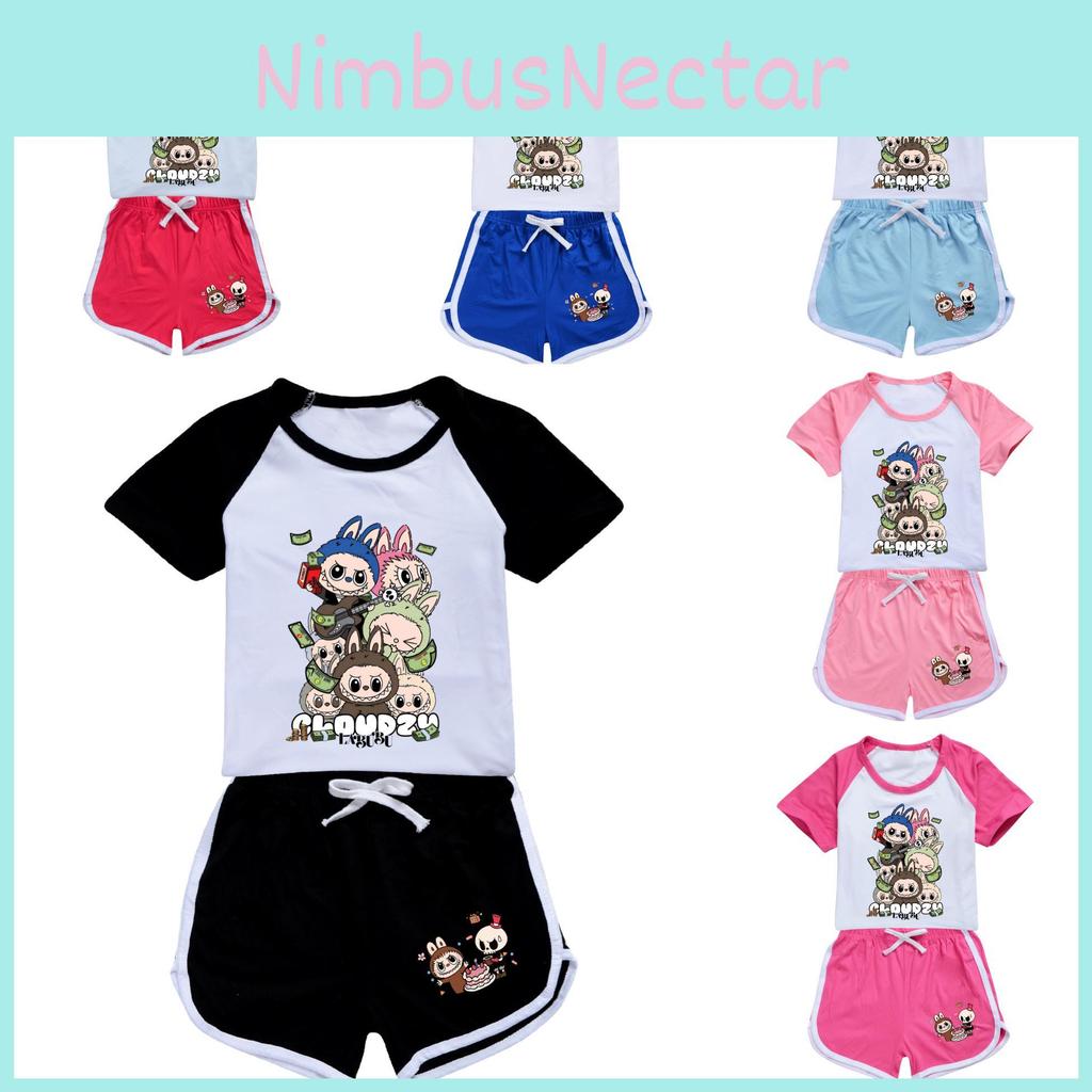 Labubu Muster Kinder Sommer Shorts und T-Shirt Set Aus Baumwolle Für Aktives Spielen