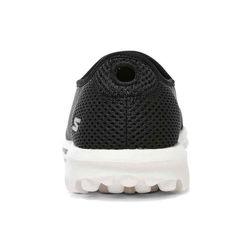 Skechers Go Walk Classic Malla de Tela Cuero Sintético Cómodos Versátiles de Caña Baja Zapatos Casuales Zapatilla para Mujer Negro Blanco 124979-BKW