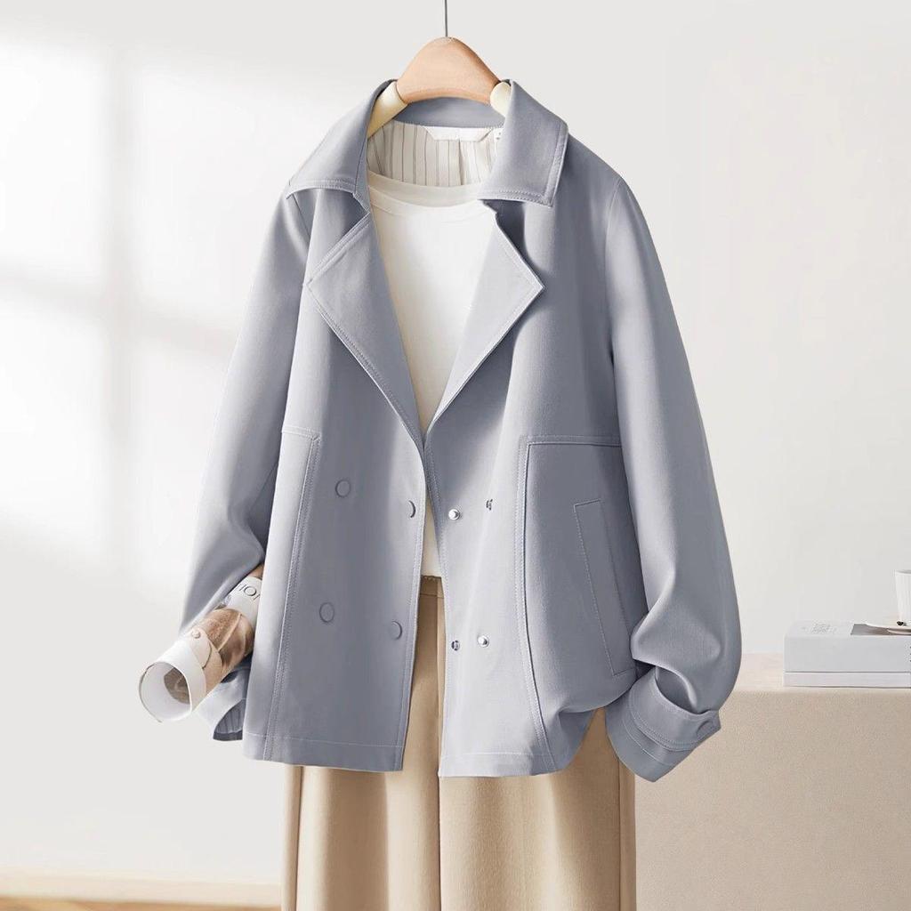 Jaqueta Feminina Chic Curta para Outono Versátil Casual Corta-vento para Estatura Pequena Moda