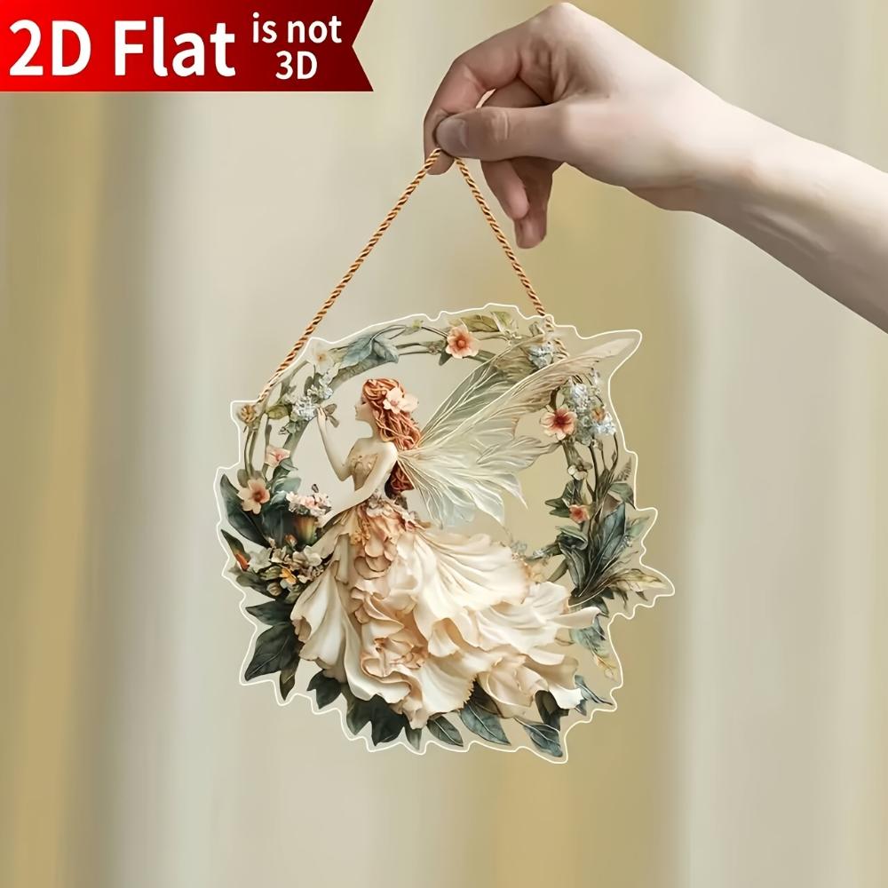 Coroniță de Crăciun boemă plată 2D, pandantiv cu luminițe de zână, design rafinat cu flori și zâne, decorațiune de sărbători pentru grădinărit acasă, cadoul perfect