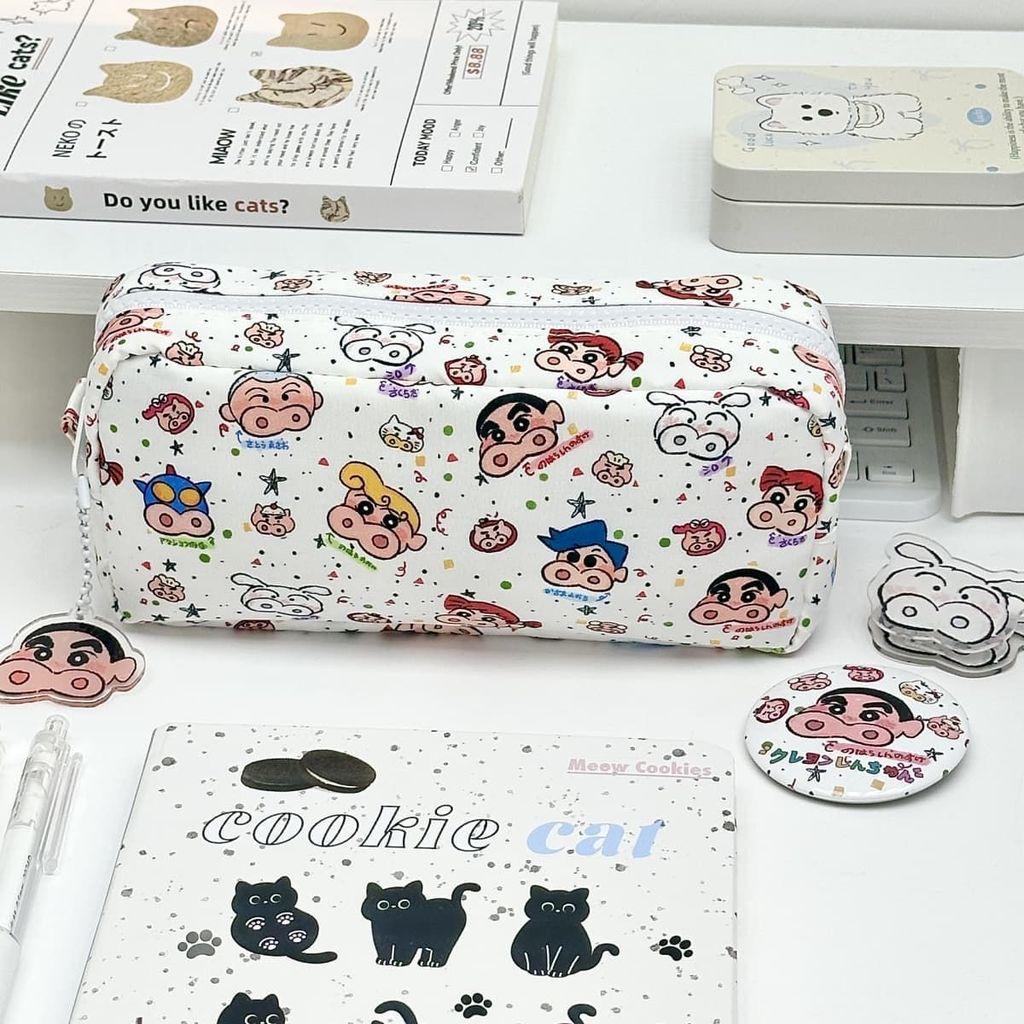 Cartoon Crayon Shinchan Large Capacity Foldable Pen Bag With Storage For Students