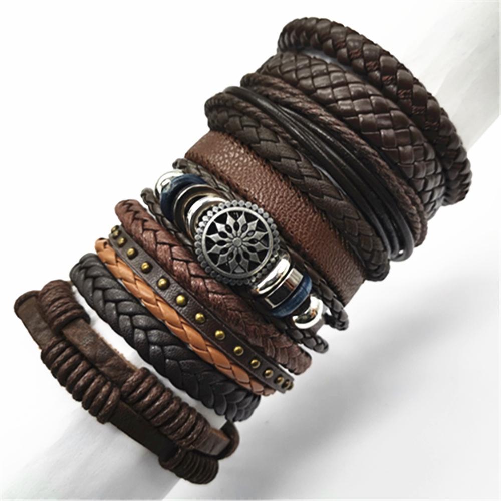 10 Pcs/set Black Wrap Woven New Fashion Handmade Men Bracelets Male Women Leather Bracelets Men Bangle Jewelry Gift