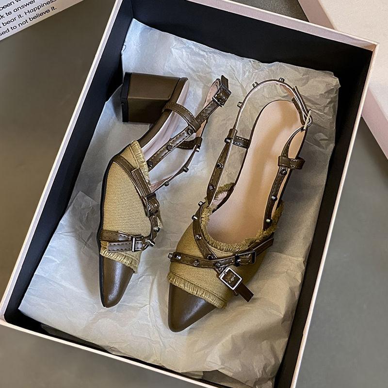 Coarse Heel Design High Heels Black Temperament Bag Head Sandals Fairy Shoes Spring and Summer Women's French Cool Slippers Single Shoes