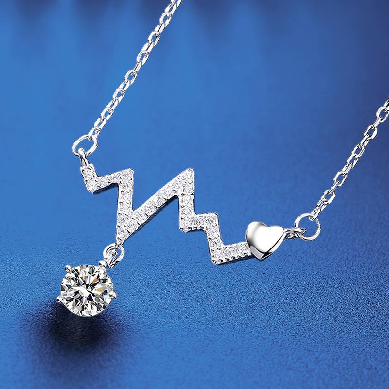 S925 Sterling Silver Heartbeat Moissanite Necklace - Non-Fading, Non-Allergenic Choker Pendant