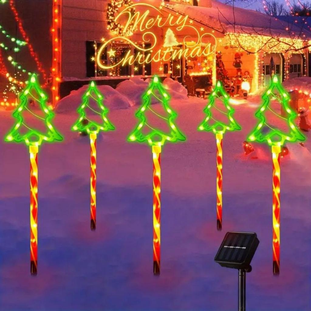 Christmas Solar Track Lights, Set Of 5 Or 8 Christmas Lights, Stake Christmas Decorations, LED Lights For Yard Grass Patio Walkway Decor