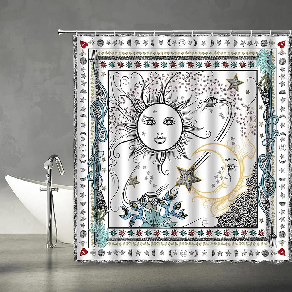 Shower Curtain Moon Star Black and White Waterproof Polyester Fabric Bathroom Curtains Home Decor Hooks