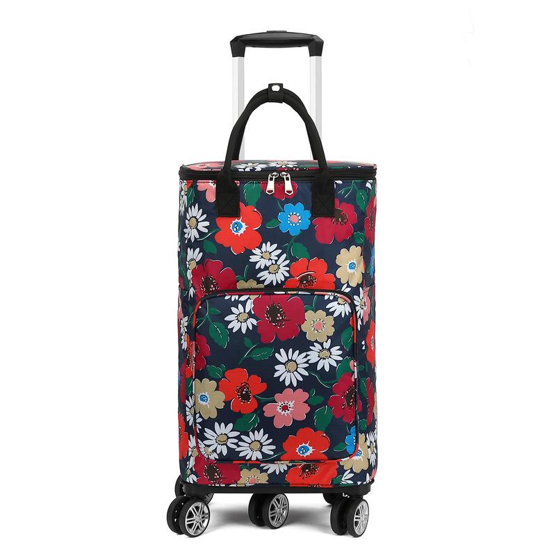 Portable Small Trolley Cart with Universal Wheels and Insulated Shopping Bag
