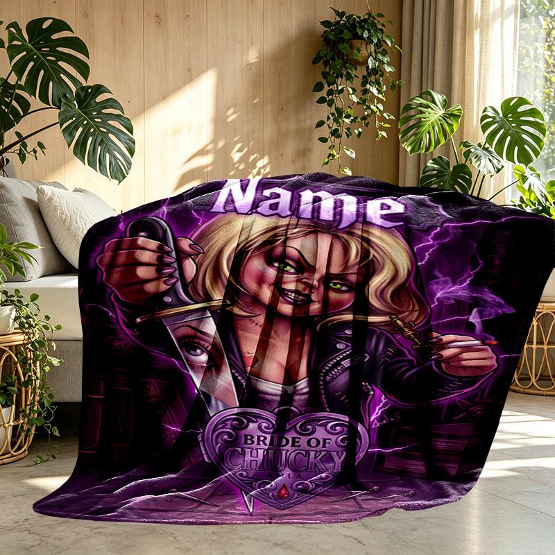 Custom Name Personalized Horror Theme Chucky Print Blanket, Home Decor, Bedroom, Sofa, Camping, Couch, Gifts for Birthday Christmas